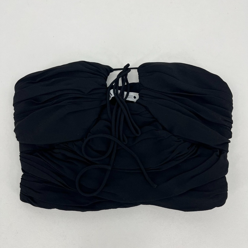 Zara Strapless Crop Top Women's Size M Black Tie Closure Ruffle